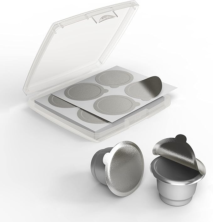 Tiplot Aluminum Lids for Reusable Nespresso OriginalLines Capsules 200pcs,Self Adhesive Foil Sticker Seals 200pcs for Refillable Coffee Pods Stainless Compatible Nespresso Original Line Machines.