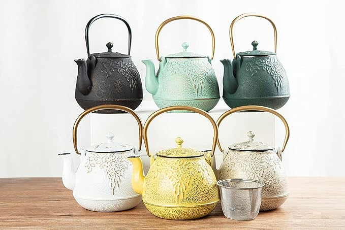 Tea Kettle, TOPTIER Japanese Cast Iron Tea Kettle with Infuser for Loose Leaf and Tea Bags, Stovetop Safe Cast Iron Teapot Coated with Enameled Interior for 40 oz (1200 ml), Turquoise Blue