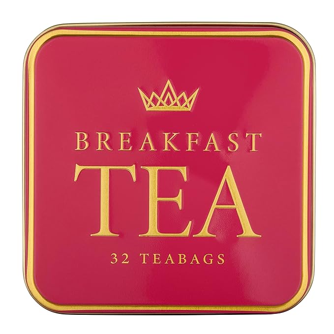 New English Teas Victorian Garden Tea Tin with 32 English Breakfast Teabags – Tapestry Inspired Tin with Decorative Pink Florals