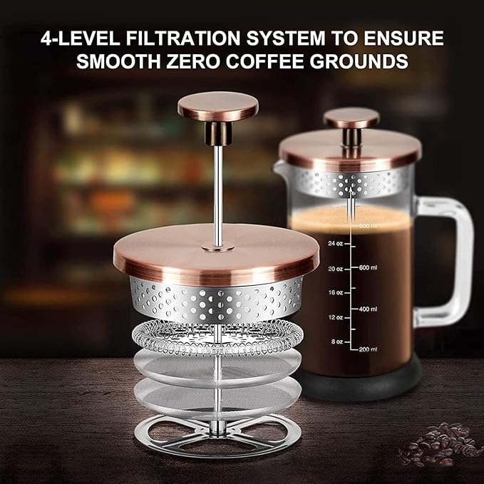 French Press Coffee Maker 34 Ounce Espresso Tea Coffee Maker with 4 Filters System, Stainless Steel Plunger and Heat Resistant Borosilicate Glass BPA-Free Brewed Tea Pot Coffee Plunger