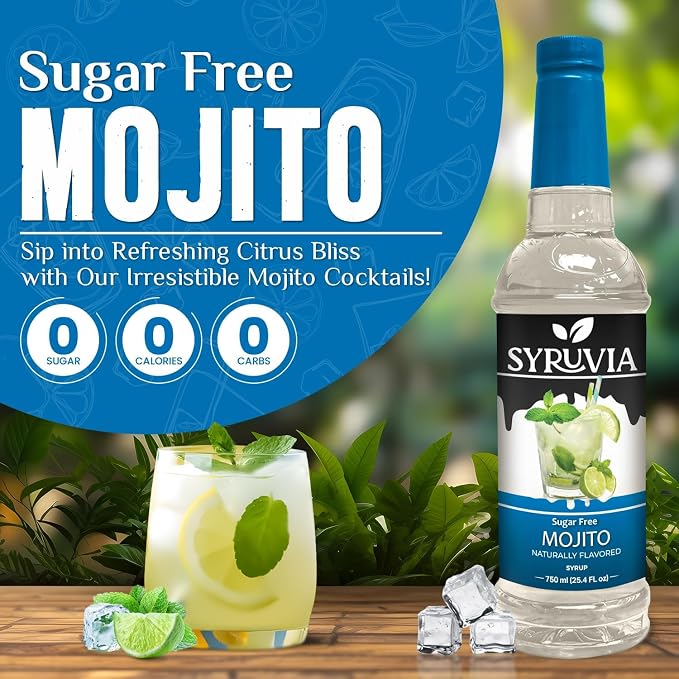 Syruvia Sugar Free Mojito Syrup, Flavored Syrup for Cocktails, Drinks, Lemonades, Iced Teas, and Desserts – 25.4 fl oz, With Pump - Image 3