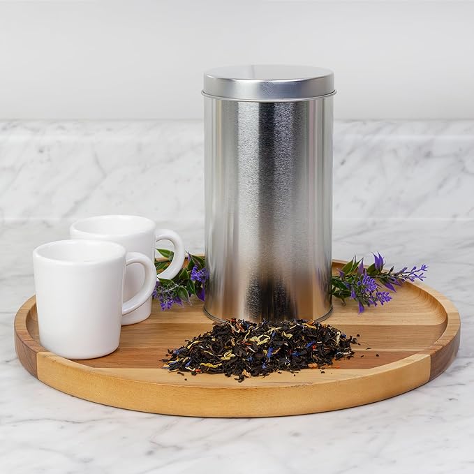 SOLSTICE TEA TRADERS Double Seal Tea Canisters (Pack of 4) Round Metal Containers with Interior Seal Lid - Large