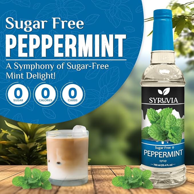 Syruvia Sugar Free Peppermint Syrup for Coffee, Flavored Syrup for Drinks, Lattes, and Desserts – 25.4 fl oz, With Pump - Image 3