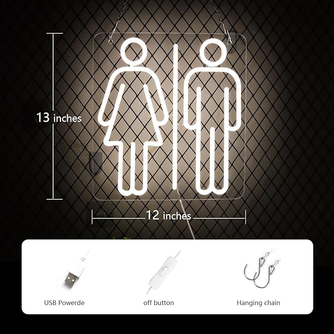 JFLLamp Toilets Neon Signs for Wall Decor Neon Lights for Bedroom Led Business Signs Suitable for Washroom Restroom Christmas Birthday Party Unique Gift for Lover, 5V Power Adapter, 13*12 Inch(White)