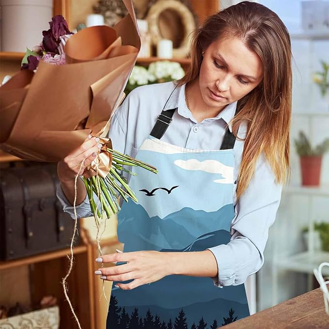 Mountain Landscape Apron for Women Men, Adjustable Apron Cooking Kitchen Chef Apron for Home Kitchen, Baking Gardening BBQ, Coffee House, Restaurant - Image 6