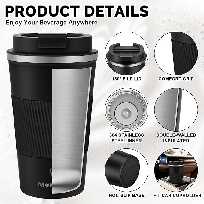MOMSIV 17oz Travel Mug, Insulated Coffee Cup with Leakproof Lid, Vacuum Stainless Steel Double Walled Reusable Tumbler for Hot and Cold Water Coffee and Tea In Travel and Car