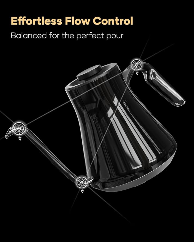 Cocinare Barista Collection Gooseneck Electric Kettle, ±1℉ Precise Temperature Control for Pour-Over Coffee & Tea, Quick Heating 1500W, Stainless Steel Interior, 0.9L (Gustav Gold)