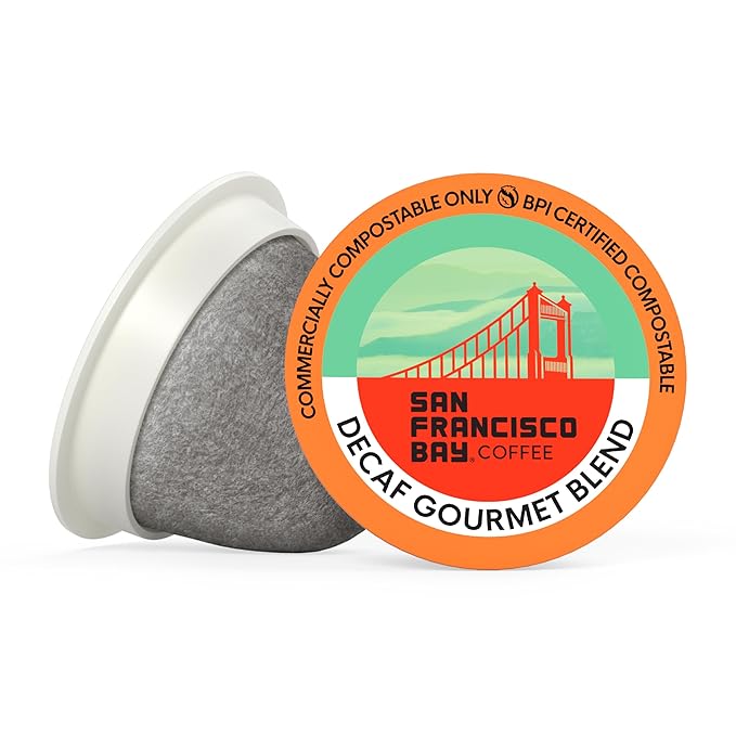 San Francisco Bay Coffee - Decaf Medium-Dark Roast - Decaf Gourmet Blend (80 ct) - Single Serve Coffee Pods, Swiss Water Processed, Commercially Compostable, K Cup Compatible