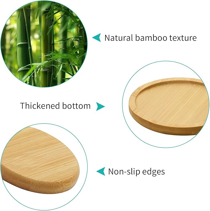 2Pcs Round Bamboo soap Dispenser Tray, Bathroom Countertop Tray Bamboo Coasters Trays Dresser Jewelry Ring Dish Comestic Holder Bathtub Organizer, Ideal for Jewelry, Cosmetics and Small Items (2)