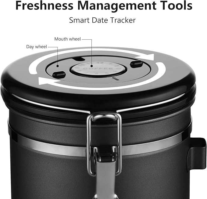 Bincoo Coffee Canister, Small Stainless Steel Coffee Bean Storage Container with Date Tracker, Airtight Coffee Canister with CO2 Valve & Free Scoop (800ML-Grey)