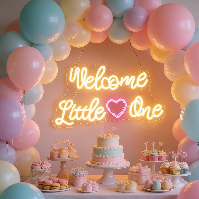 "Welcome Little One" Heartwarming Nursery Light, Gentle Joyful LED Wall Art for Baby's Room, Shower Gift, New Parent's Home/Family Entryway, Dimmable USB, Sweet Arrival Gift for Newborns & Families - Image 2