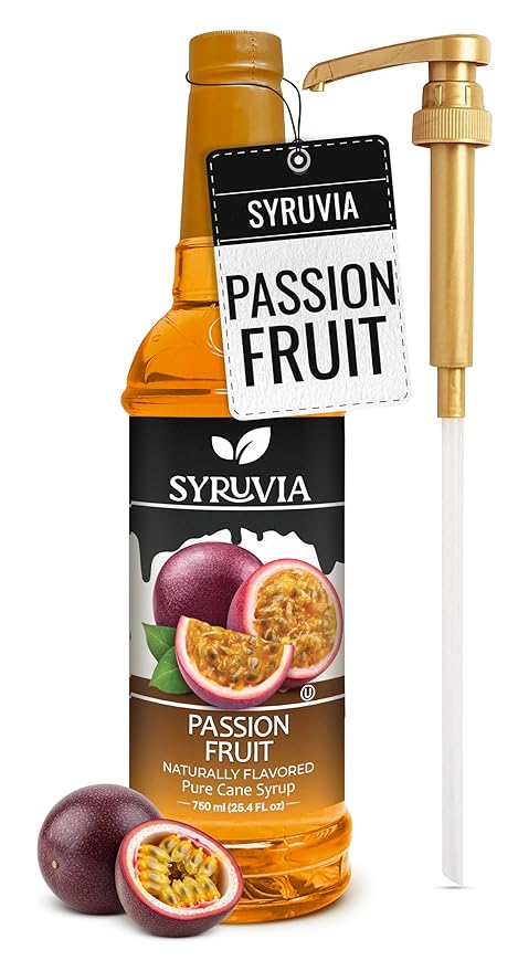 Syruvia Passion Fruit Flavored Syrup for Drinks, Cocktails, Lemonades, Iced Teas and Desserts – 25.4 fl oz, With Pump