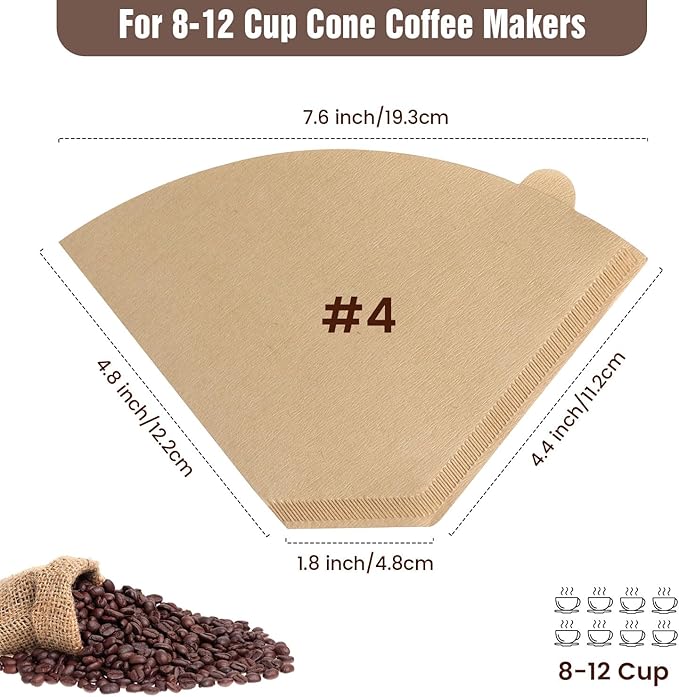 600Pcs Cone Coffee Filters #4, Clinuse Unbleached Size 04 Coffee Filters 8-12 Cup, Disposable Natural Paper Filters, No.4 Cone Filters Compatible with Ninja, Cuisinart, Pour Over and Drip Coffee Maker