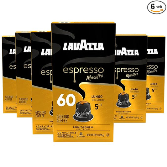 Lavazza Leggero Lungo Medium Roast Capsules Compatible with Nespresso Original Machines (Pack of 60) ,Value Pack, Blended and roasted in Italy, Full bodied, velvety crema and fruity and floral notes