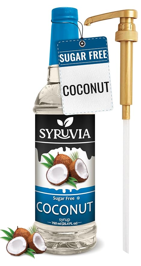 Syruvia Sugar Free Coffee Syrup, Coconut Flavored Syrup for Drinks, Lattes, and Desserts – 25.4 fl oz, With Pump by SYRUVIA
