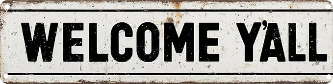 Welcome Y’All Metal Sign 4x16in Southern Style Plaque for Porch Farmhouse Living Room Wall Home Decor Gift