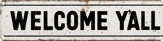 Welcome Y’All Metal Sign 4x16in Southern Style Plaque for Porch Farmhouse Living Room Wall Home Decor Gift