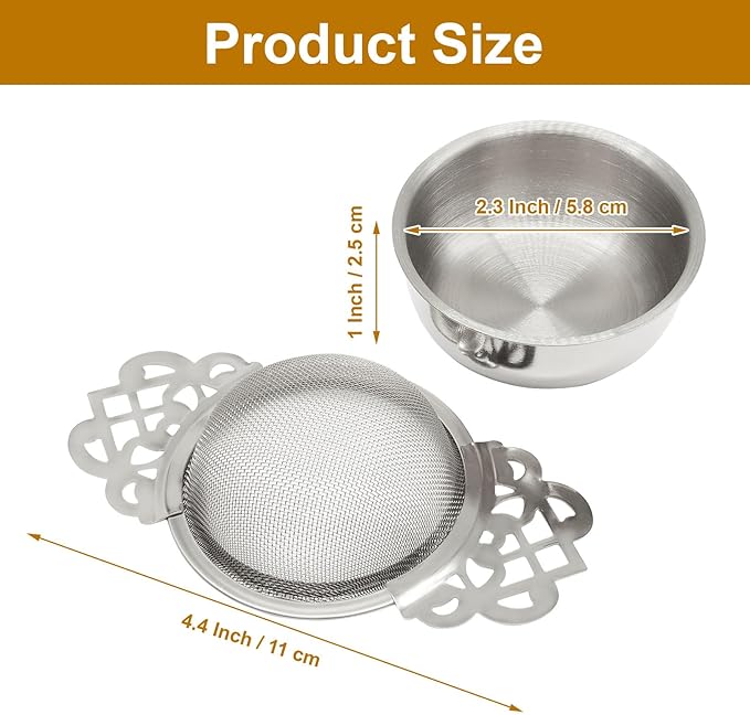 2 Pcs Tea Strainer Bowl, Stainless Steel Loose Leaf Tea Filter for Easy Brewing and Cleaning, Design Fits Most Standard Cups (Silver)