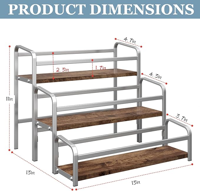 Coffee Syrup Rack,12 Bottle Capacity,3 Tier Coffee Bar Organizer,Kitchen Wine Rack,Coffee Station for Syrup, Wine Stand Shelf,Coffee Bar Accessories (Dark Brown Wood, Grey)