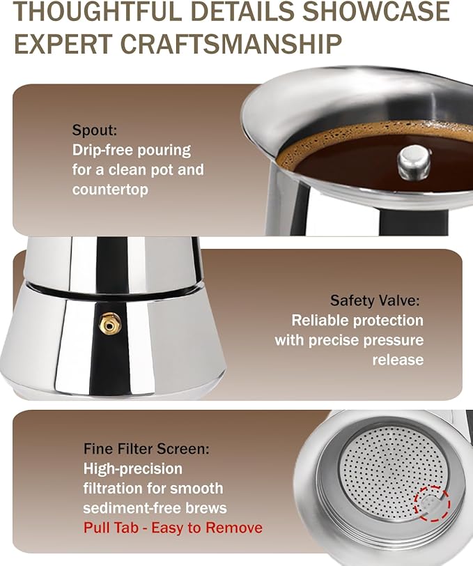 Coffee Maker Stovetop Espresso Maker Moka Pot Easy Brewing 9 Cup 15oz 450ml Stainless Steel Silver Percolator Home Italian Café Electric Ceramic Stoves Camping Classic Espresso Brew