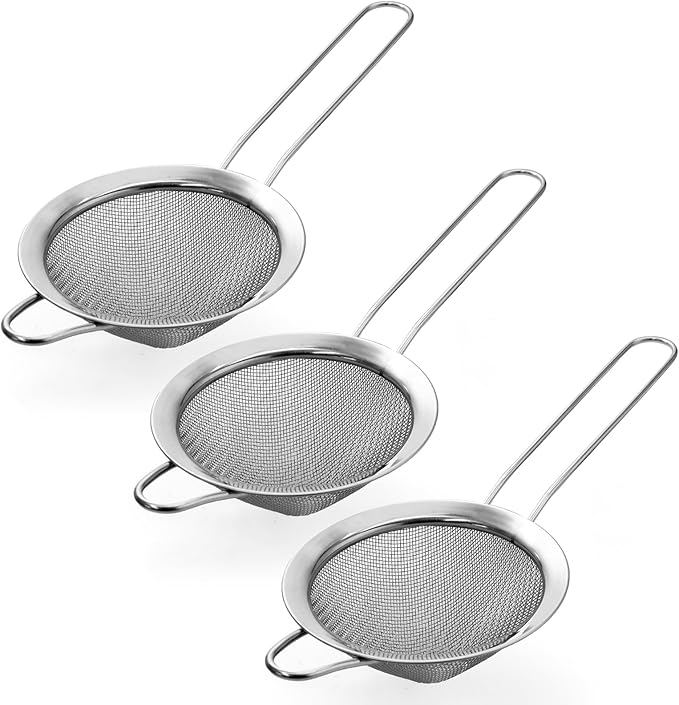 Biaungdo 3 Pcs 8.5 cm/3.3 Inch Fine Mesh Strainer, Stainless Steel Tea Strainer Conical Mesh Strainers Sieve for Cocktail, Coffee, Food, Noodles, Tea Filter(Big)