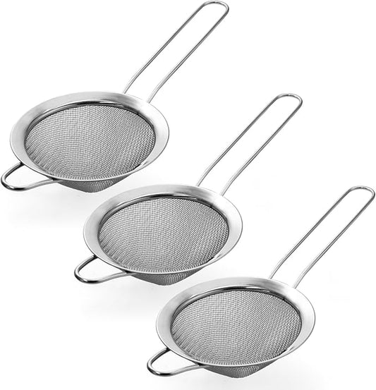 Biaungdo 3 Pcs 8.5 cm/3.3 Inch Fine Mesh Strainer, Stainless Steel Tea Strainer Conical Mesh Strainers Sieve for Cocktail, Coffee, Food, Noodles, Tea Filter(Big)