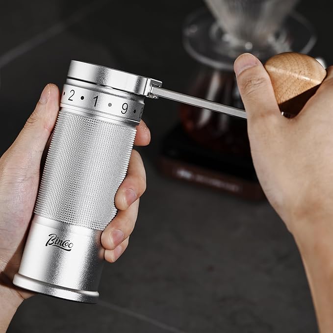 Bincoo Manual Coffee Grinder Manual Foldable Handle– Espresso Hand Coffee Grinder Burr,Compact and Portable for Home/Travel/Camping(Sliver)