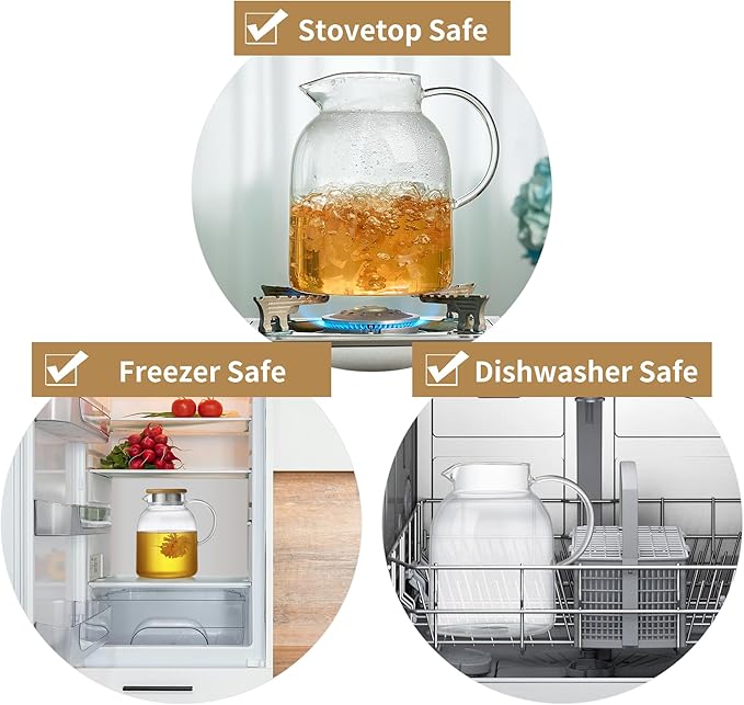 Unbreakable Glass Teapot, Stovetop Safe, Thickened Heat Resistant Borosilicate Glass, 54 fl oz Large Glass Tea Pot with Infuser and Lid
