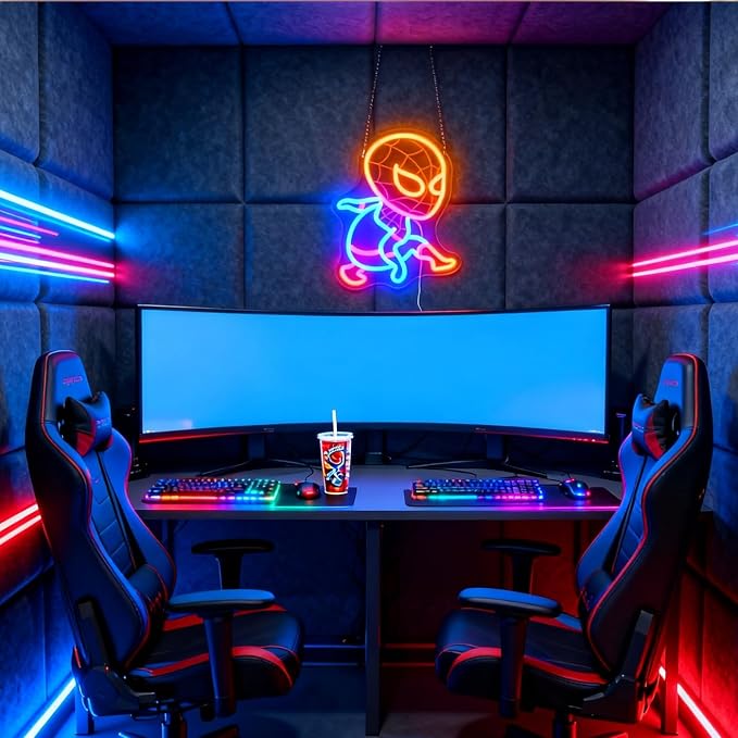 "Spidey Sense" Neon Light - LED Spider Light Wall Art for Game Room, Dorm, Kids Room or Comic Fan Decor, Dimmable USB, Awesome Gift for Anime Movie Fans - Image 3