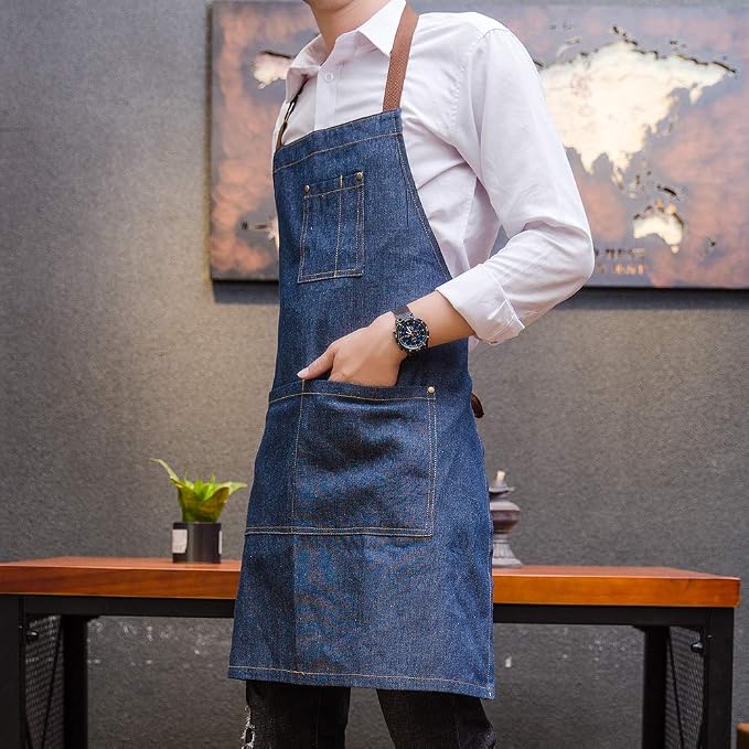 Unisex adjustable multi pocket denim apron for Chef Kitchen BBQ and Studio - Image 5