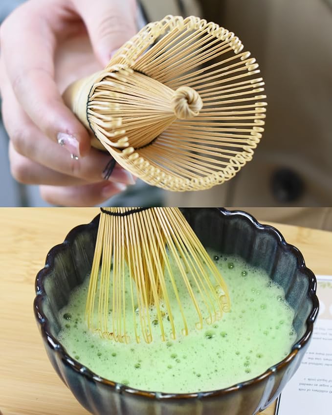 Artcome Matcha Tea Set - 17oz Petal-Shaped Matcha Bowl, Bamboo Whisk, Scoop, Whisk Holder & Brewing Guide, Japanese Tea Ceremony Tools for a Perfect Matcha Experience, Grayish Blue
