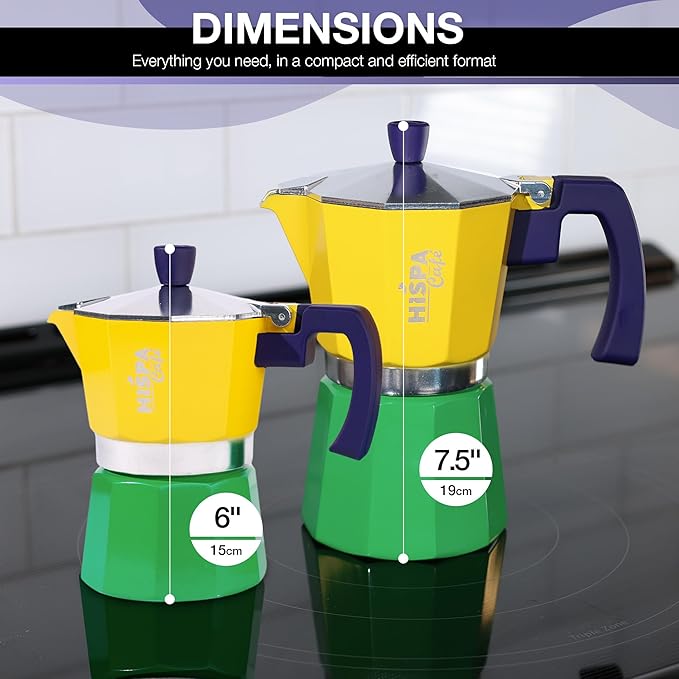 Stovetop Espresso Coffee Maker Moka Pot, 6 Espresso Cups (10.14 oz.), Aluminum, Silver, Green, Blue and Yellow, Brazil Themed, Cafeteira, Cafetera