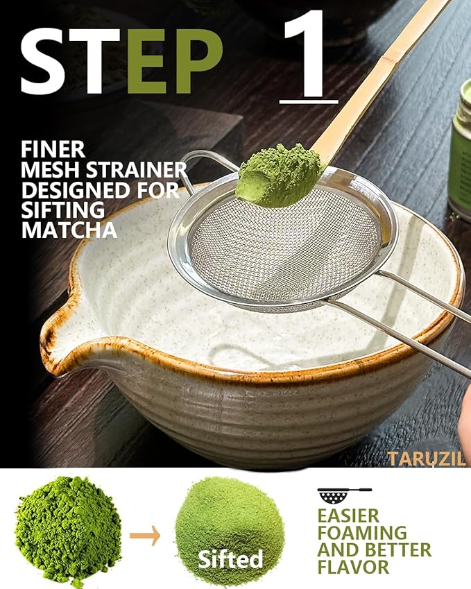Matcha Whisk Set with Matcha Bowl, Matcha Bamboo Whisk, Scoop, Sifter, Matcha Whisk Holder Unique Gifts for Women Mom Her Girl Friend Home Kitchen Decor Gifts for Christmas, Birthday