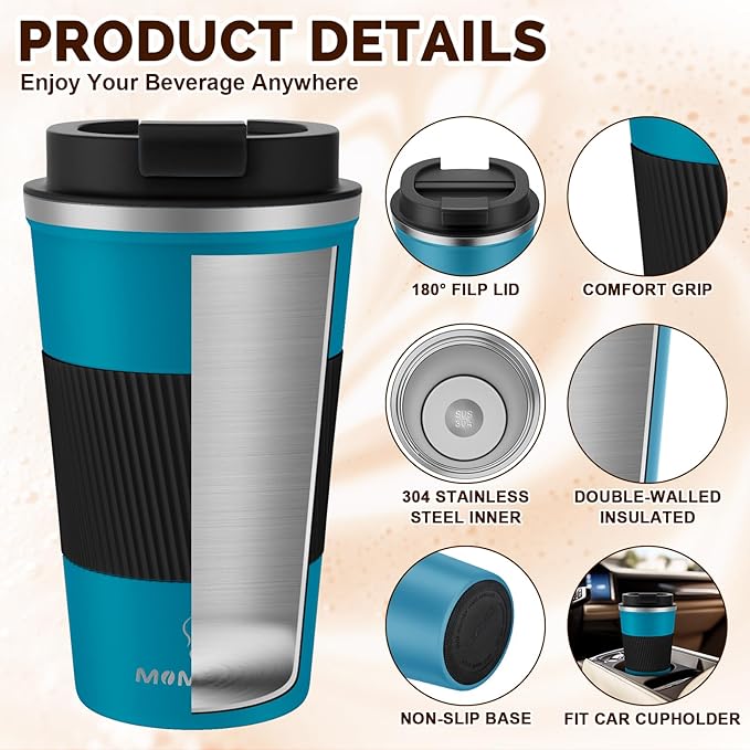 MOMSIV 17oz Travel Mug, Insulated Coffee Cup with Leakproof Lid, Vacuum Stainless Steel Double Walled Reusable Tumbler for Hot and Cold Water Coffee and Tea In Travel and Car