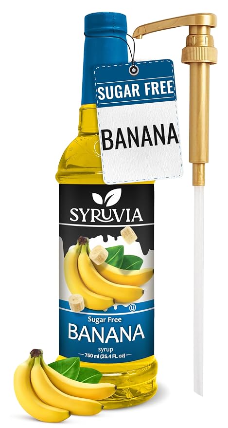 Syruvia Sugar Free Banana Flavored Syrup for Drinks, Cocktails, Lemonades, Iced Teas and Desserts – 25.4 fl oz, With Pump by SYRUVIA