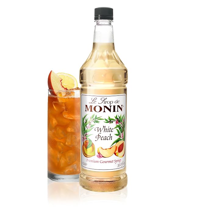Monin - White Peach Syrup, Juicy Ripe Peach Flavor, Perfect for Cocktails, Mocktails, Iced Teas, & Smoothies, Gluten-Free, Non-GMO (1 Liter) by Monin