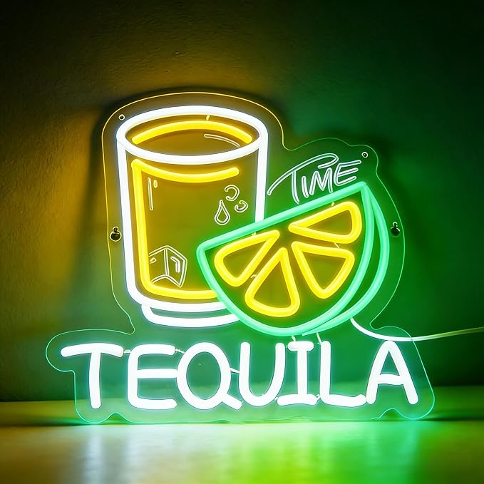 Tequila LED Neon Sign, Tequila Cup and Lemon Slice Shaped Neon Light, USB Powered Decorative Light for Bar Party Home Living Room Drink Theme Wall Table Decor, 13.8 x 12.2 In by Brighten%E2%80%98Neonawall%E2%80%99NeonSign