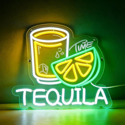 Tequila LED Neon Sign, Tequila Cup and Lemon Slice Shaped Neon Light, USB Powered Decorative Light for Bar Party Home Living Room Drink Theme Wall Table Decor, 13.8 x 12.2 In by Brighten%E2%80%98Neonawall%E2%80%99NeonSign