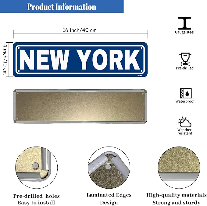 New York Sign Wall Decor Metal Tin Signs Street Signs Metal Sign for Cafes Bar Pub Beer Club Wall Home Decor 16X4 Inches - Image 2