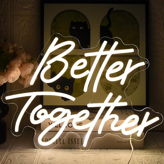 Better Together Neon Sign, Wedding Neon Sign, LED Neon Light for Wall Decor, Warm White Led Neon Light USB Dimmable Letters Neon Signs for Wedding, Engagement Party