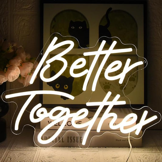 Better Together Neon Sign, Wedding Neon Sign, LED Neon Light for Wall Decor, Warm White Led Neon Light USB Dimmable Letters Neon Signs for Wedding, Engagement Party
