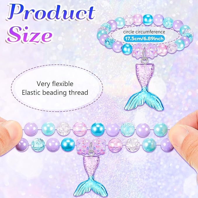 Ecally 12 Pcs Mermaid Party Favors Mermaid Beaded Bracelet Bulk Ocean Party Supplies Costume Jewelry Princess Birthday Prize Gifts