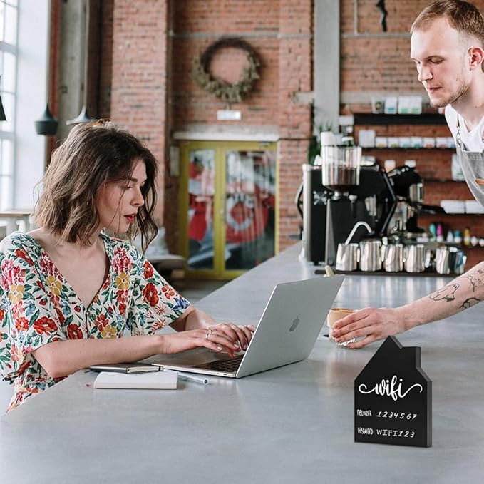 WiFi Password Sign Wooden WiFi Sign Wireless Network Sign Table Chalkboard for Restaurant Supermarket Office Home Bar Coffee (7.87" HX5.91 W Black4)
