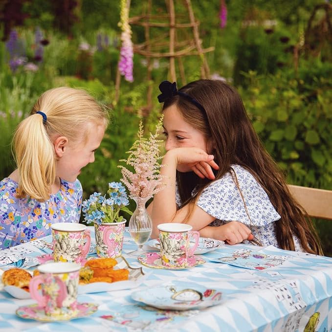 Talking Tables 12 x Alice in Wonderland Disposable Paper Teacup Set with Handle & Saucers Mad Hatter Afternoon Tea Party Table Decorations for Mother's Day, Onederland Birthday, Baby Shower, Wedding