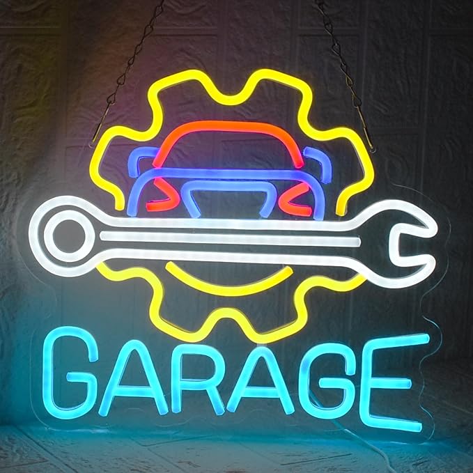 Garage Neon Sign for Wall Decor, LED Garage Neon Light Up Sign USB Dimmable Car Neon Sign for Man Cave Auto Repair Shop Workshop Party Birthday Gift