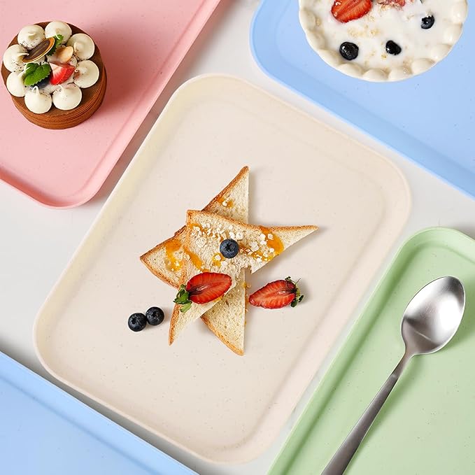 4 Pack Multicolo Plastic Serving Trays for Party Serving Food - Rectangular, 8.66 by 12 in, Heavy Duty Dessert Trays for Food Erving Platters for Party Tray Decor Veggie,Snack
