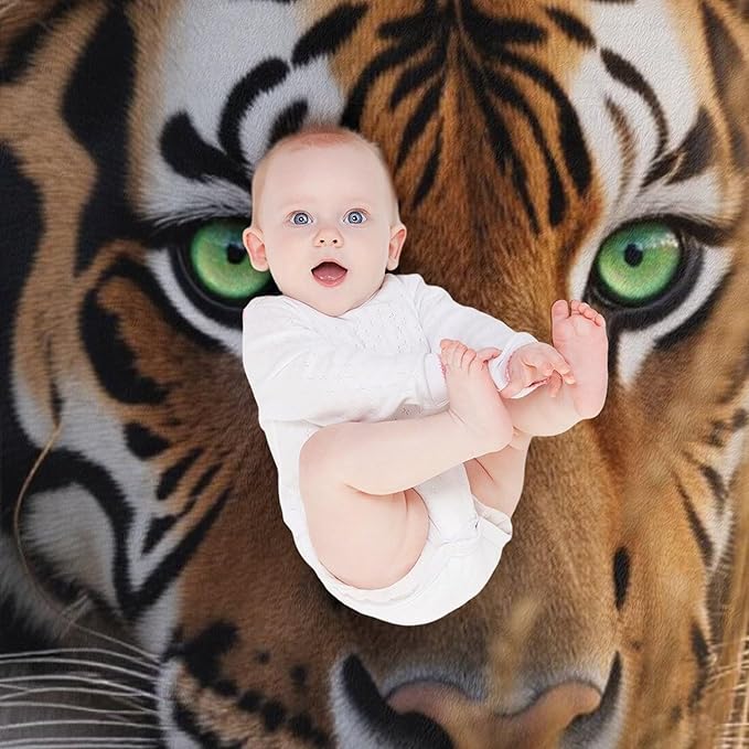 Beautiful Tiger Animal Nature Forest Super Soft Throw Blanket, Rustic Grass Brown Flannel Fleece Decorative Throw for Sofa Couch Bedroom Decor Outdoor Use 40"x50"