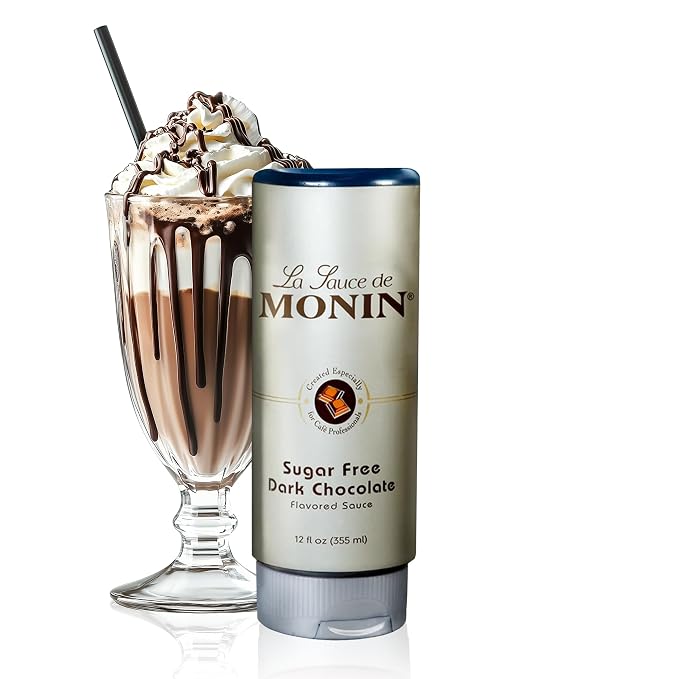 Monin - Sugar Free Dark Chocolate Sauce, Velvety and Rich, Great for Desserts, Coffee, and Snacks, Gluten-Free (12 Ounce) by Monin