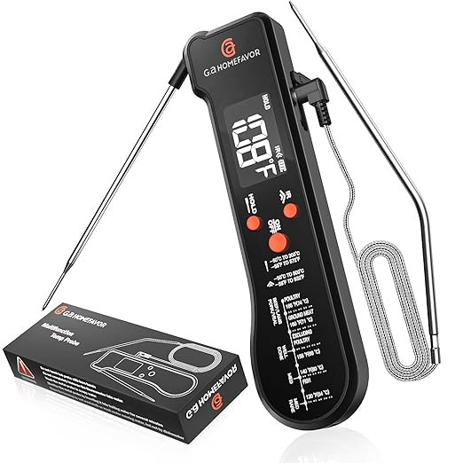 G.a HOMEFAVOR 3-in-1 Digital Meat Thermometer for Kitchen Cooking - Wired Probe, Instant Read Temperature with Infrared Thermometry for Pizza Making, BBQ, Air Fryer, Deep Fry, Roasting
