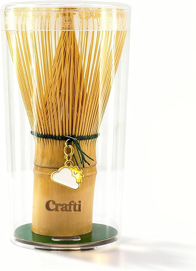 Matcha Whisk With Removable Whisklet™ Charm | Natural Bamboo | Included Matcha Whisk Charm: Golden Hour SunCloud Whisklet™